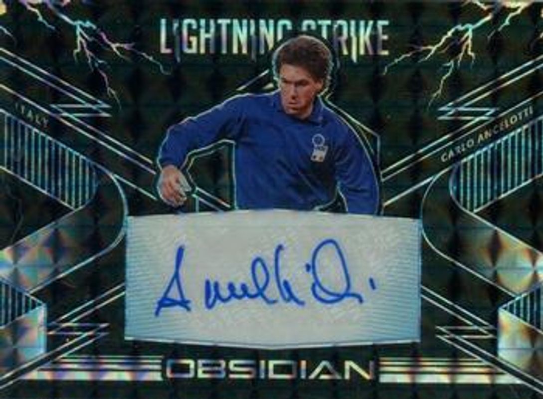 Carlo Ancelotti 2020 Obsidian #LS-CA Lightning Strike Autographs - Blue Finite /1 RAW