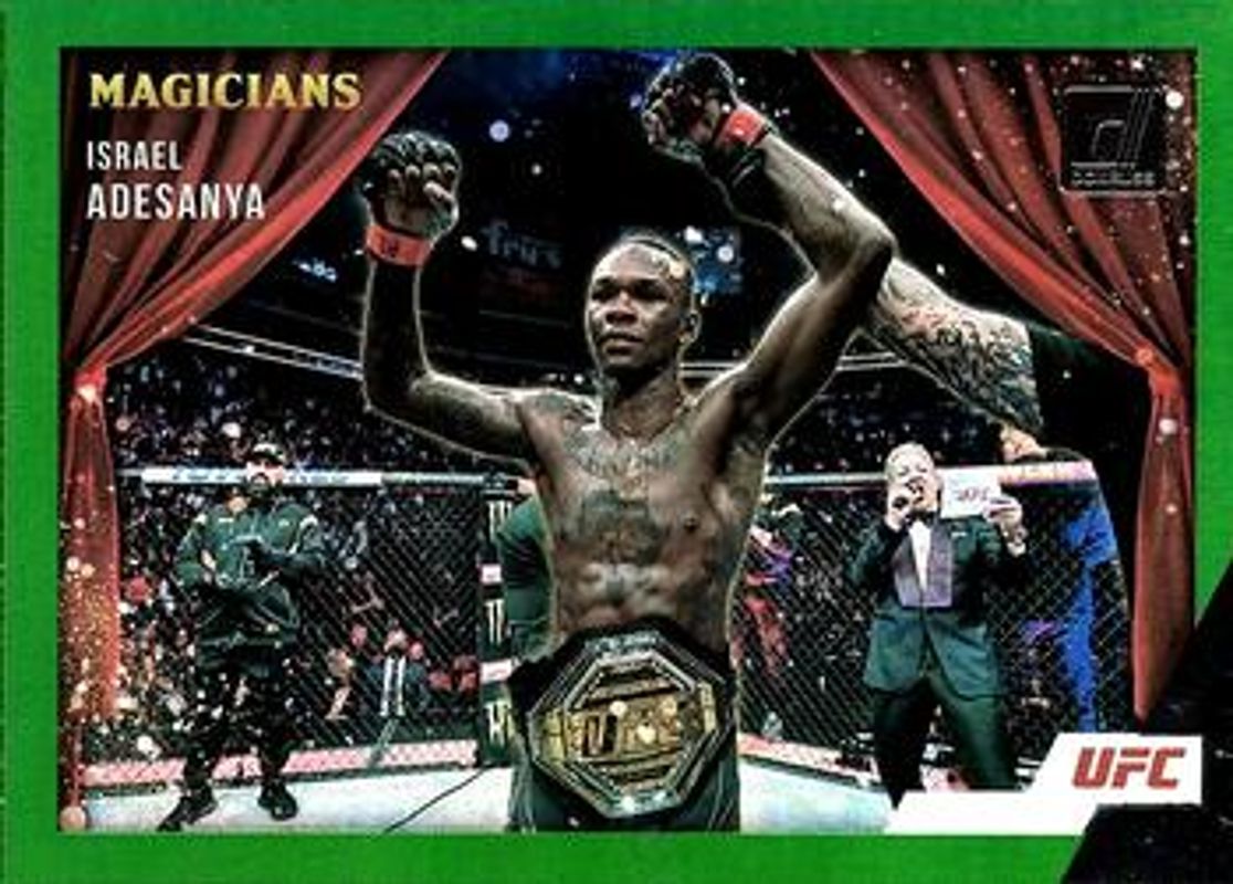 Israel Adesanya 2022 Donruss UFC #5 Magicians Green Flood RAW