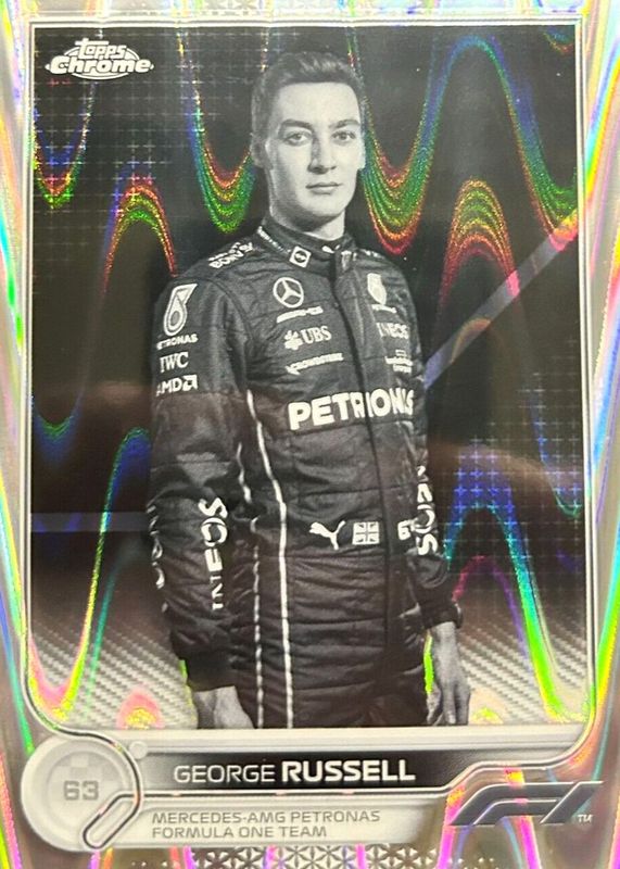George Russell 2022 Topps Chrome Formula 1 #17 Black & White RayWave Refractor RAW