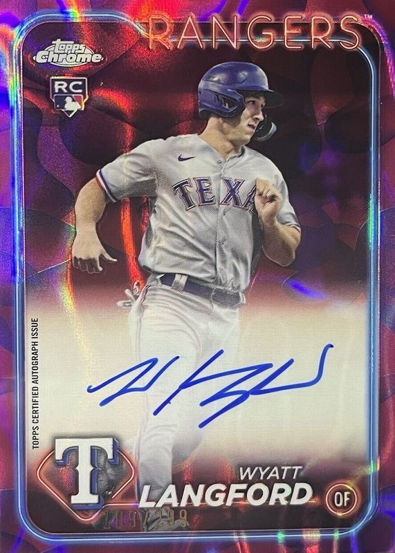 Wyatt Langford 2024 Topps Chrome Update #RA-WL Autographs - Magenta & Purple Lava Lamp Refractor /299 Rookie SGC 9