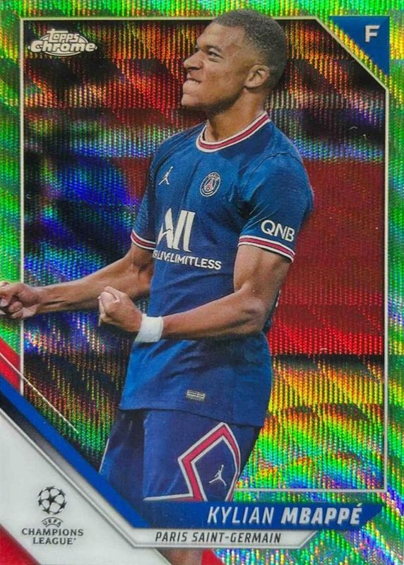 Kylian Mbappe 2021 Topps Chrome UEFA Champions League #1 Neon Green Wave Refractor /99 RAW