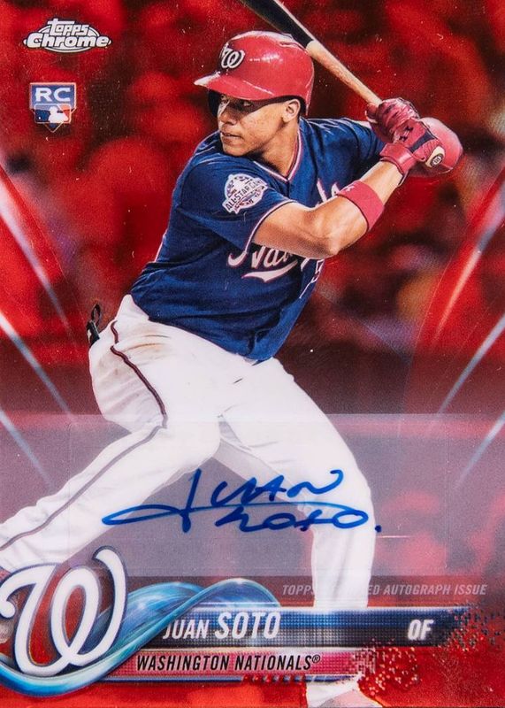 Juan Soto 2018 Topps Chrome Update #HMT55 Autographs - Red Refractor /5 Rookie RAW