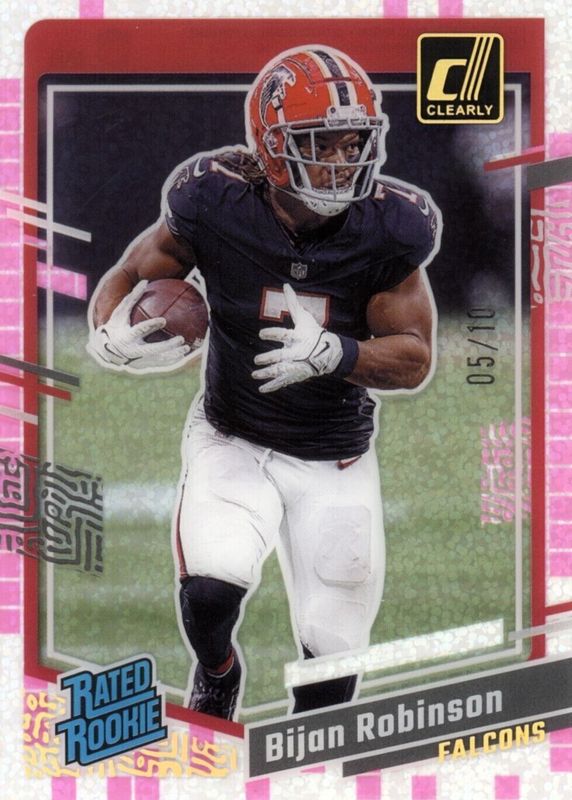 Bijan Robinson 2023 Clearly Donruss #53 Pink /10 Rookie RAW