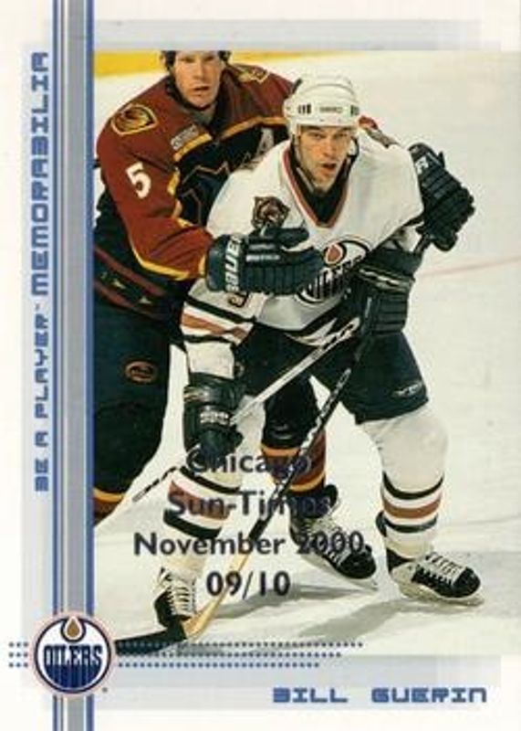 Bill Guerin 2000 In The Game Be a Player Memorabilia #27 Chicago Sun Times Sapphire /10 RAW