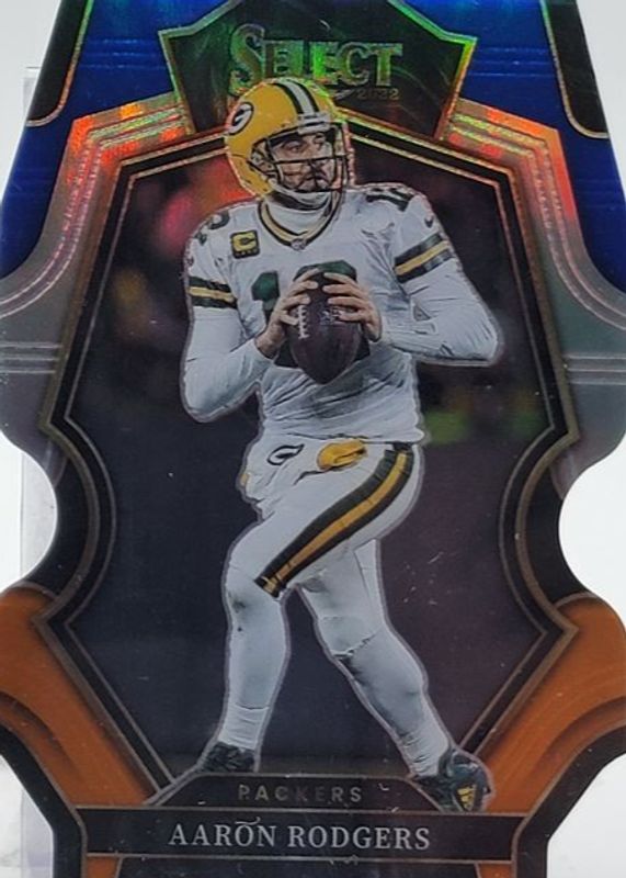 Aaron Rodgers 2022 Select #136 Premier Level Blue & Orange Die-Cut /35 RAW