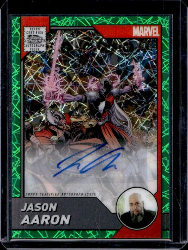 Jason Aaron 2025 Topps Chrome #AA-JA Marvel Comic Book Artist & Writer Autographs - Hulk Green Lazer Refractor /99 RAW