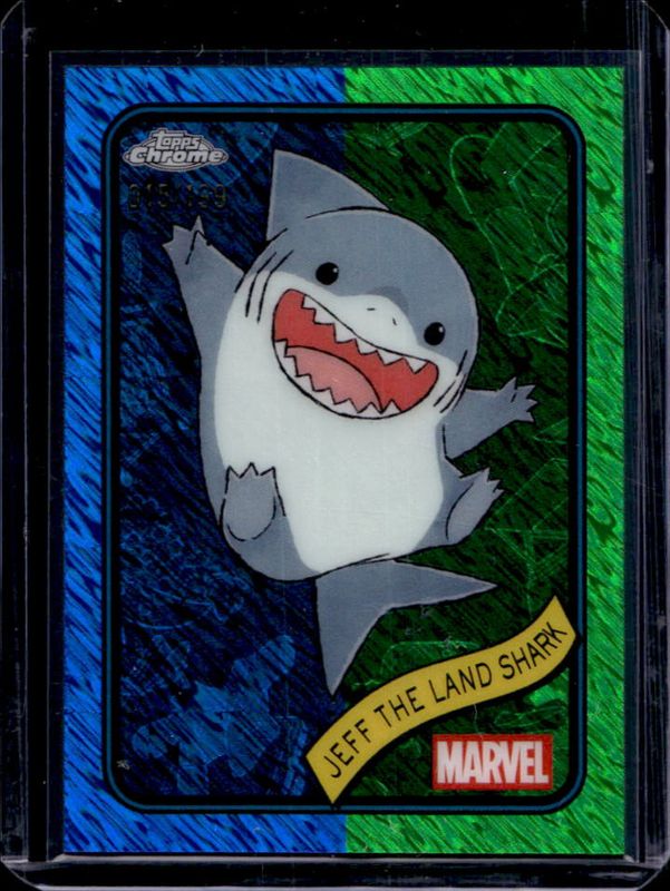 Jeff the Land Shark 2025 Topps Chrome #156 Blue & Green Shimmer Refractor /199 RAW