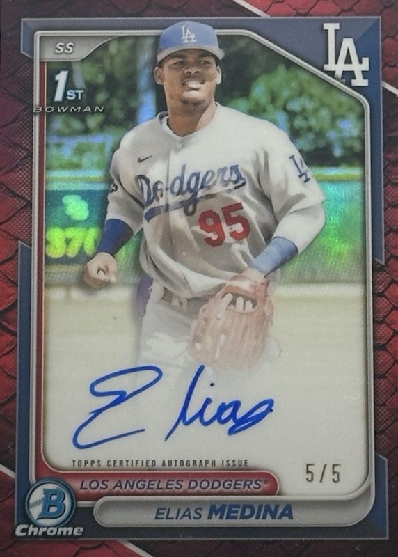 Elias Medina 2024 Bowman Chrome #CPA-EME Prospect Auto - Reptilian Red Refractor /5 (1st) RAW