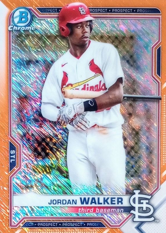 Jordan Walker 2021 Bowman #BCP-146 Chrome Prospects - Orange Shimmer Refractor /25 RAW