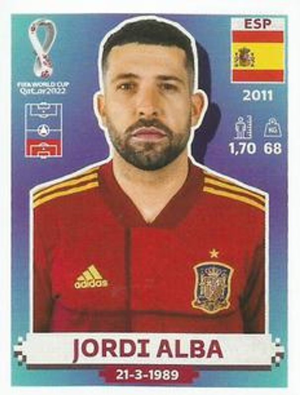 Jordi Alba 2022 Panini World Cup Stickers #ESP7 Base RAW
