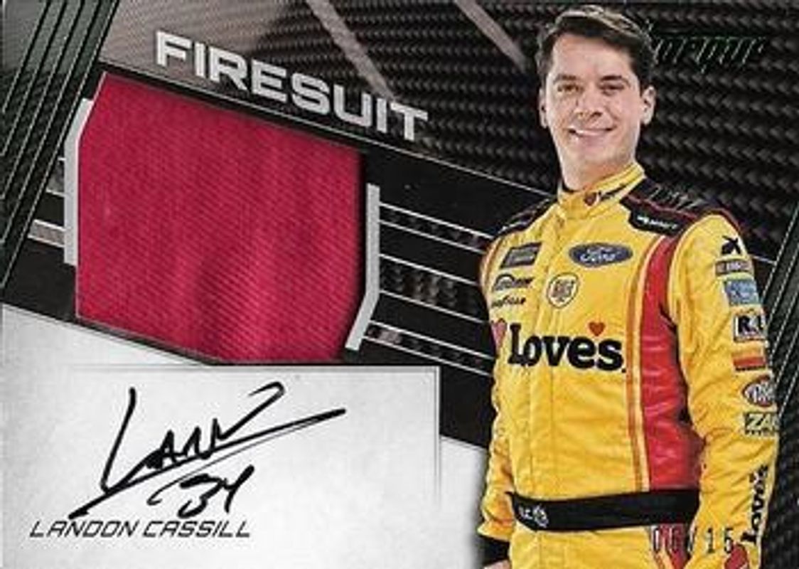 Landon Cassill 2017 Torque NASCAR #JFS-LC Jumbo Firesuit Signatures Green /15 RAW