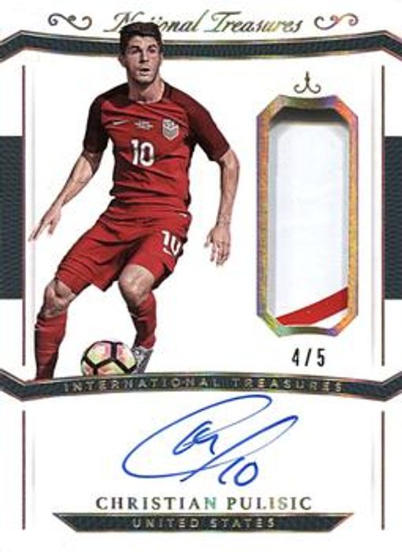 Christian Pulisic 2018 National Treasures #IT-CP International Treasures Material Autographs - Gold /10 RAW