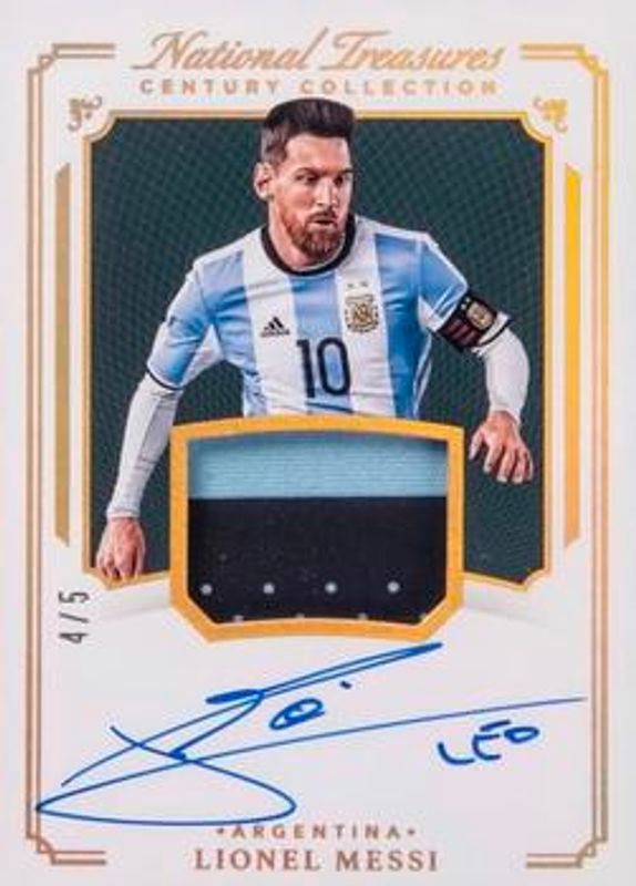 Lionel Messi 2018 National Treasures #CC-LM Century Collection Material Autographs - Gold /10 RAW
