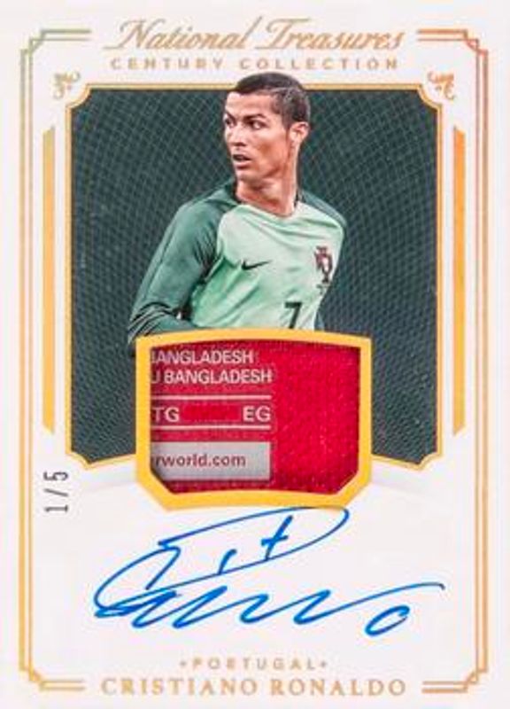 Cristiano Ronaldo 2018 National Treasures #CC-CR7 Century Collection Material Autographs - Gold /10 RAW