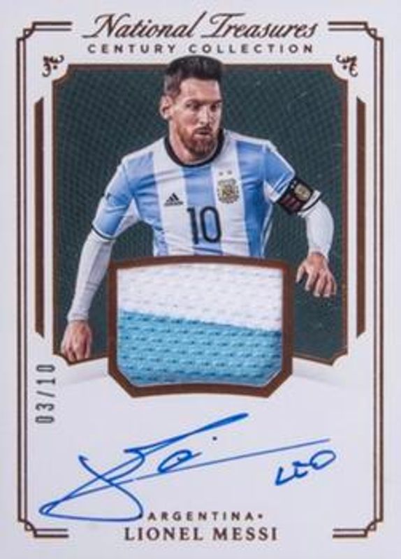 Lionel Messi 2018 National Treasures #CC-LM Century Collection Material Autographs - Bronze /25 RAW