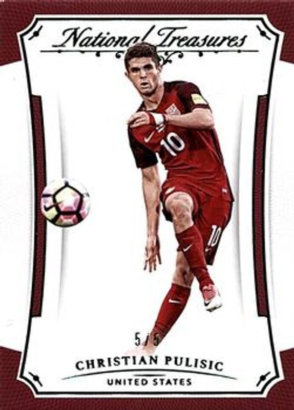 Christian Pulisic 2018 National Treasures #35 Emerald /5 RAW