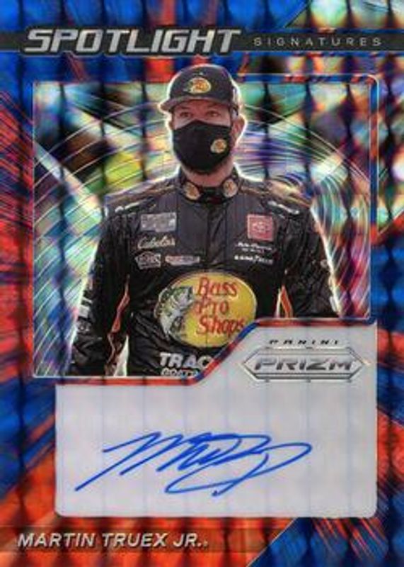 Martin Truex Jr. 2021 Prizm NASCAR #SS-MT Spotlight Signatures - Hyper Red & Blue /25 RAW