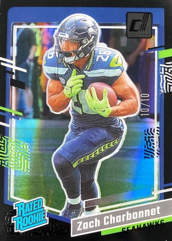 Zach Charbonnet 2023 Clearly Donruss #91 Black /10 Rookie RAW