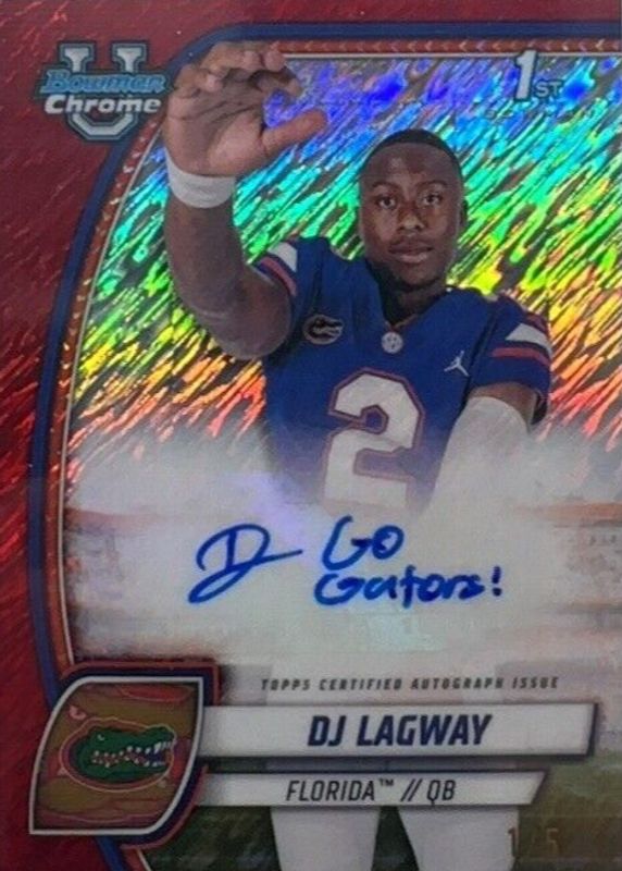 DJ Lagway 2024 Bowman Chrome University #PA-DLA Prospect Auto - Red Shimmer Refractor /5 (1st) RAW