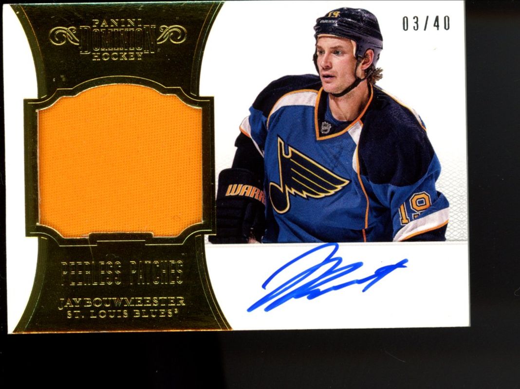 Jay Bouwmeester 2012 Prime #48 2012 Panini Dominion Peerless Patches /40 RAW