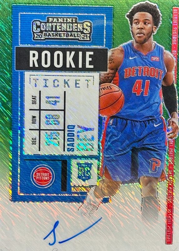 Saddiq Bey 2020 Contenders #103 Rookie Ticket Auto - Premium Green Shimmer (Ball in Right Hand) RAW