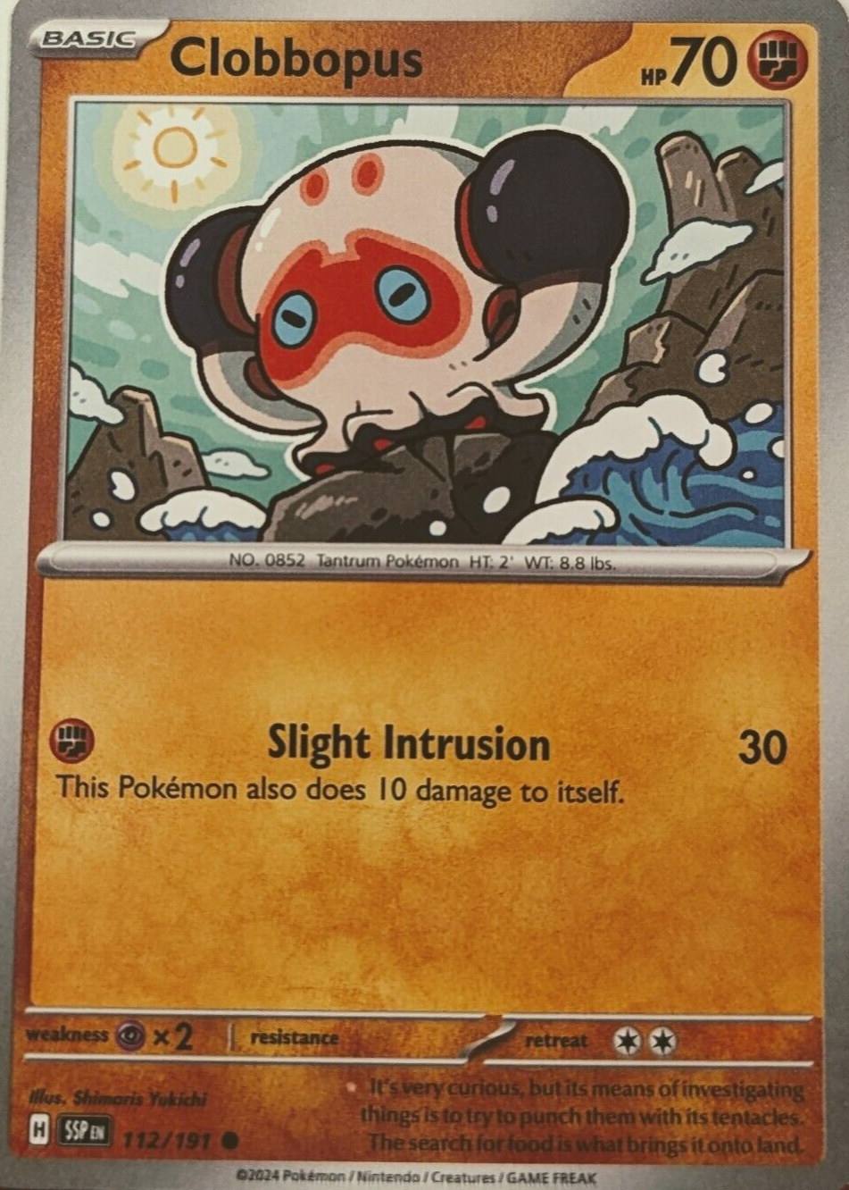 clobbopus pokemon card (111/202) [Sword & Shield: Base Set] Lightly Played Reverse Holofoil Base Set Type Clobbopus 112/191 NM / M