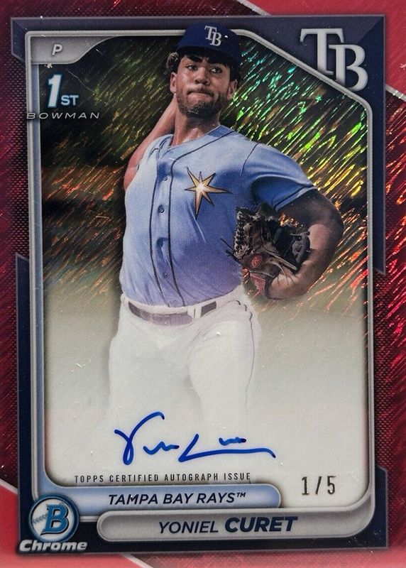 Yoniel Curet 2024 Bowman Chrome #CPA-YCU Prospect Auto - Red Shimmer Refractor /5 (1st) RAW