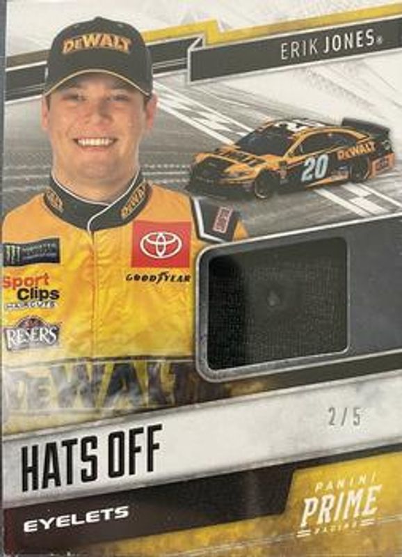 Erik Jones 2019 Prime NASCAR #HO-EJ Hats Off Eyelets /6 RAW
