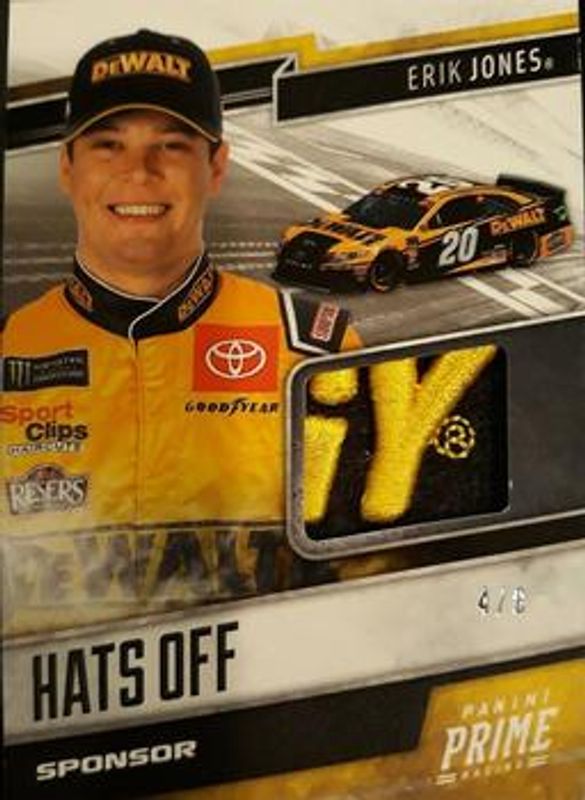 Erik Jones 2019 Prime NASCAR #HO-EJ Hats Off Sponsor Logo /5 RAW