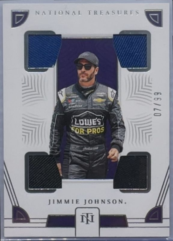 Jimmie Johnson 2023 National Treasures NASCAR #QRU-JJN Quad Race Used Firesuits /99 RAW