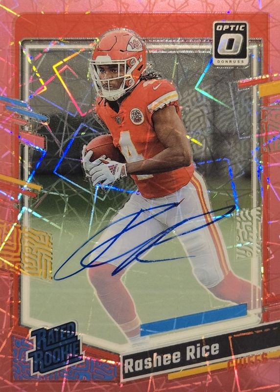 Rashee Rice 2023 Optic #257 Rated Rookie Autographs - Pink Velocity /50 RAW