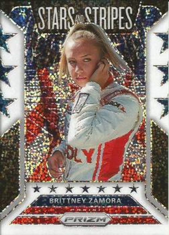 Brittney Zamora 2020 Prizm NASCAR #SS12 Stars & Stripes - White Sparkle Rookie RAW