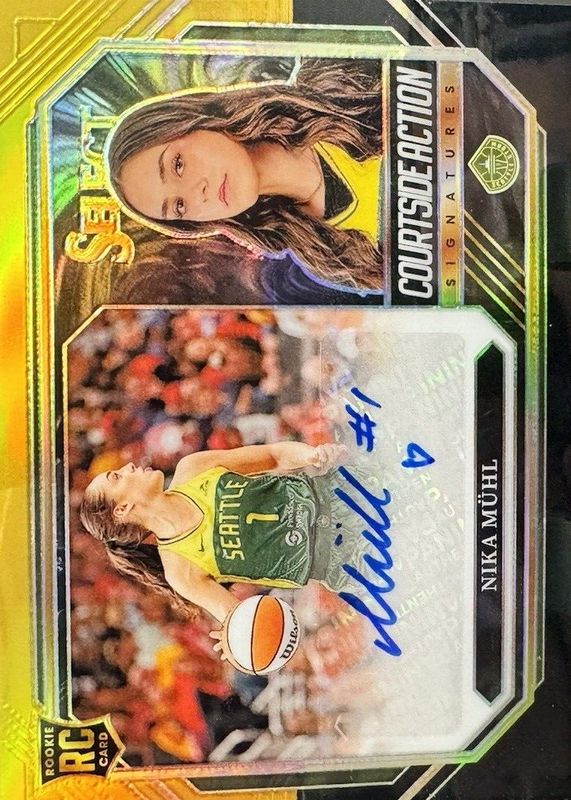 Nika Muhl 2024 Select WNBA #CSA-NM Courtside Action Signatures - Black Gold /5 Rookie RAW