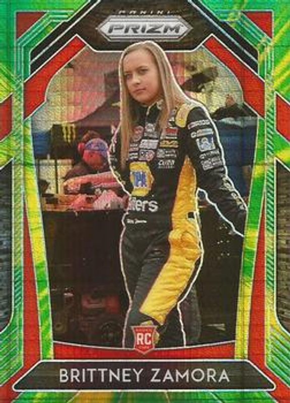 Brittney Zamora 2020 Prizm NASCAR #59 Green & Yellow Hyper Rookie RAW