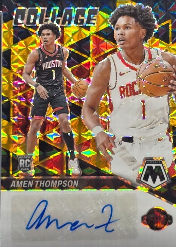Amen Thompson 2023 Mosaic #CM-AMN Collage Autographs - Choice Black Gold /8 Rookie RAW