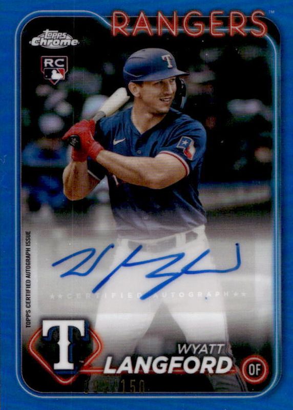 Wyatt Langford 2024 Topps Chrome Update #AC-WL Autographs - Blue Refractor /150 Rookie RAW