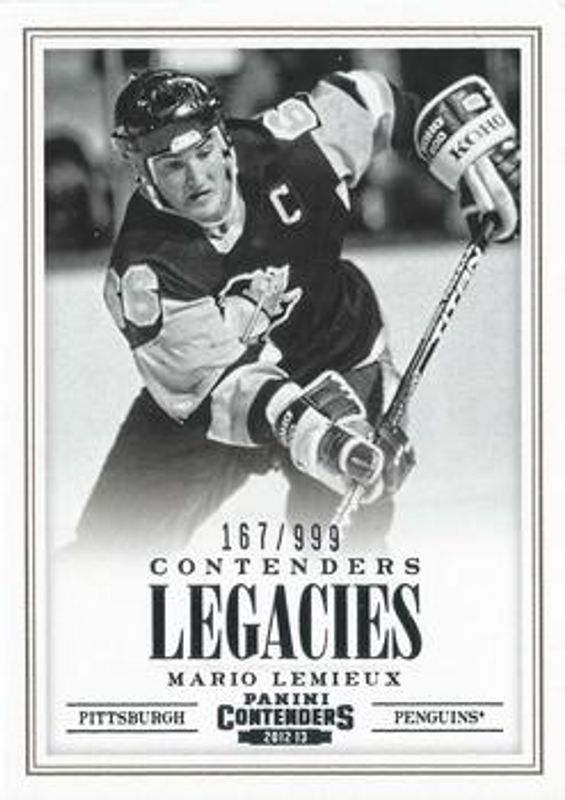 Mario Lemieux 2012 Panini Rookie Anthology #L6 Contenders Legacies /999 RAW