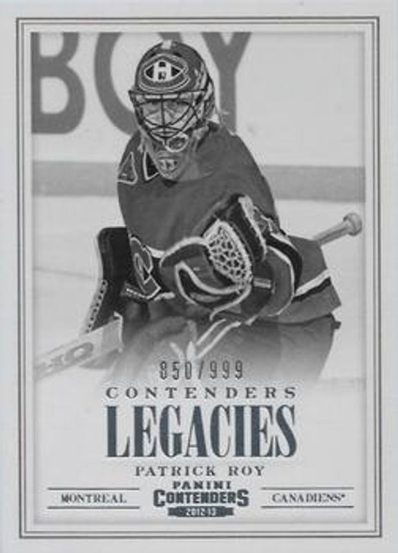 Patrick Roy 2012 Panini Rookie Anthology #L15 Contenders Legacies /999 RAW