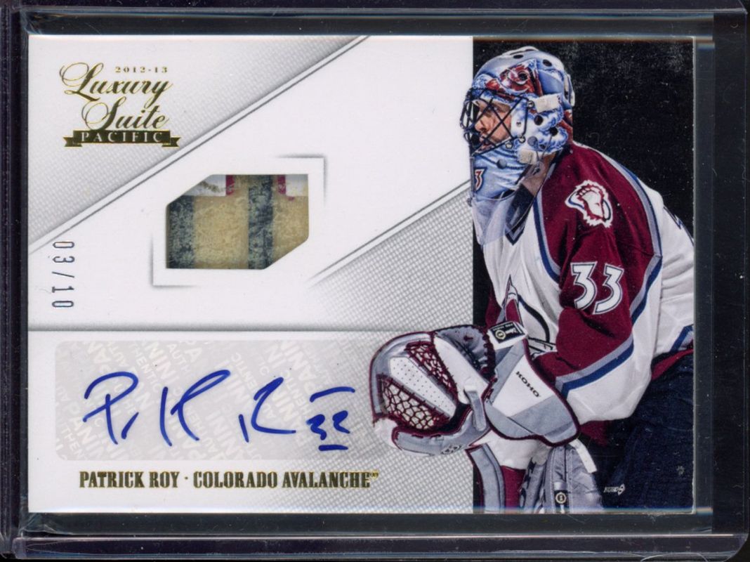 Patrick Roy 2012 Panini Rookie Anthology #34 Pacific Luxury Suite Memorabilia Autographs - Gold /10 RAW