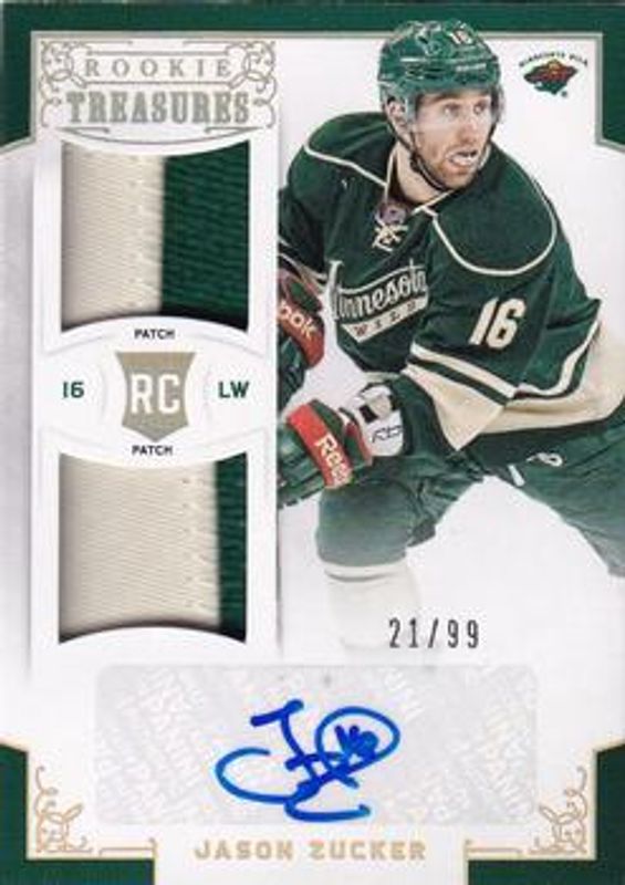 Jason Zucker 2012 Panini Rookie Anthology #128 Rookie Treasures Patch /99 RAW