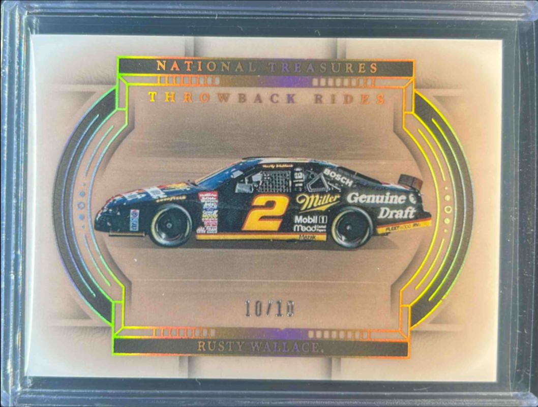Rusty Wallace 2024 National Treasures NASCAR #11 Throwback Rides - Gold Holo /10 RAW