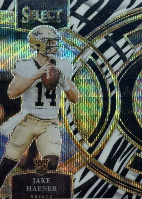 Jake Haener 2023 Select #186 Premier Level Zebra /(SSP) Rookie RAW