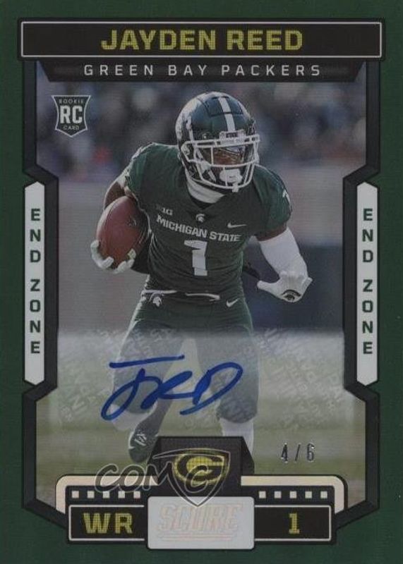 Jayden Reed 2023 Score #363 Rookie Signatures - End Zone /6 RAW