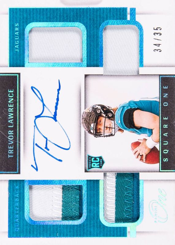 Trevor Lawrence 2021 One #71 Square One Autographs - Blue (/35) Rookie RAW