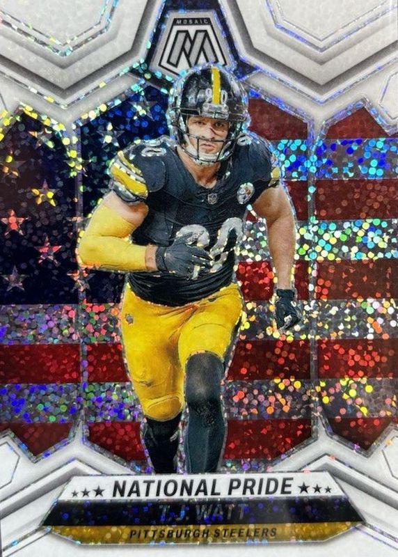 TJ Watt 2024 Mosaic #266 National Pride - White Sparkle /(SSP) RAW