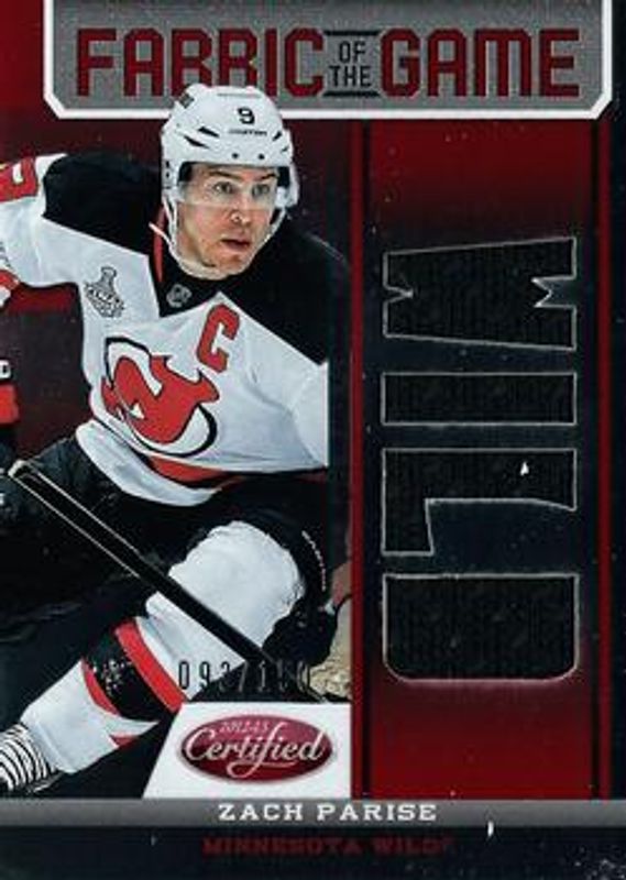 Zach Parise 2012 Certified #FOG-ZP Fabric of the Game Mirror Red Jersey Team die-cut /150 RAW