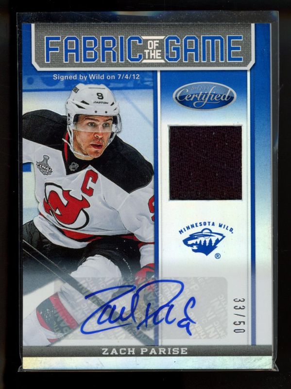Zach Parise 2012 Certified #FOG-ZP Fabric of the Game Mirror Blue Jersey Autographs /50 RAW