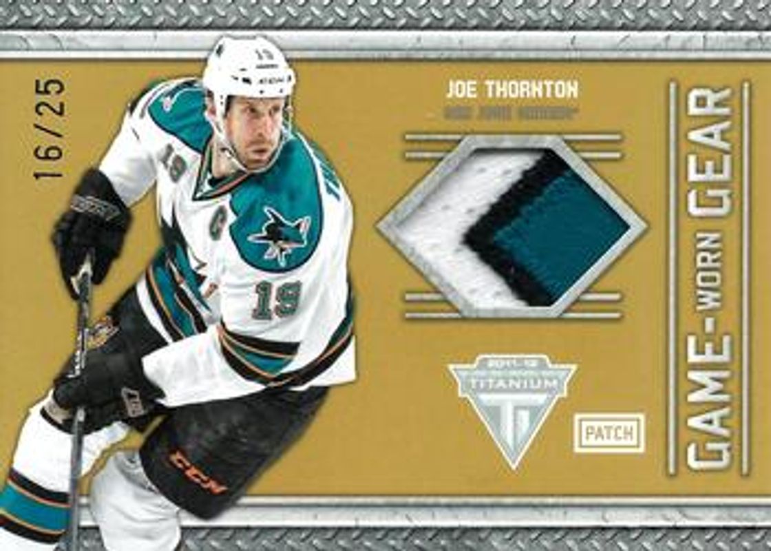 Joe Thornton 2011 Titanium #69 Game Worn Gear Patch /25 RAW