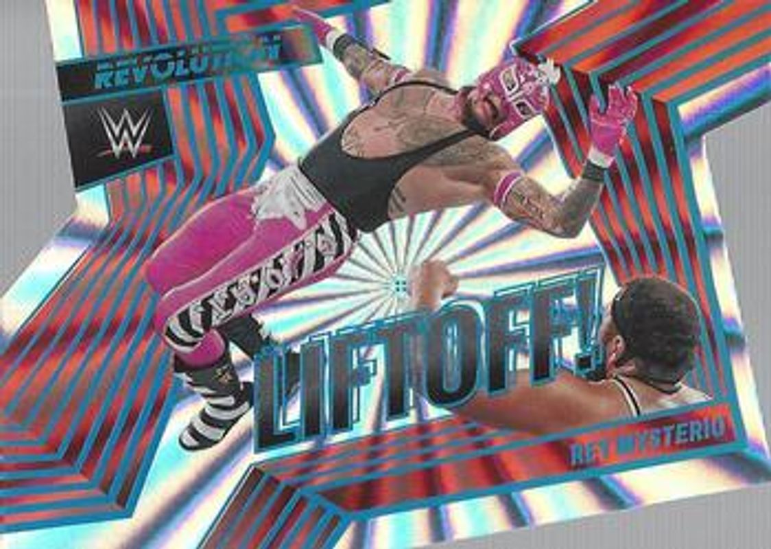 Rey Mysterio 2022 Revolution WWE #9 Liftoff! Sunburst /99 RAW