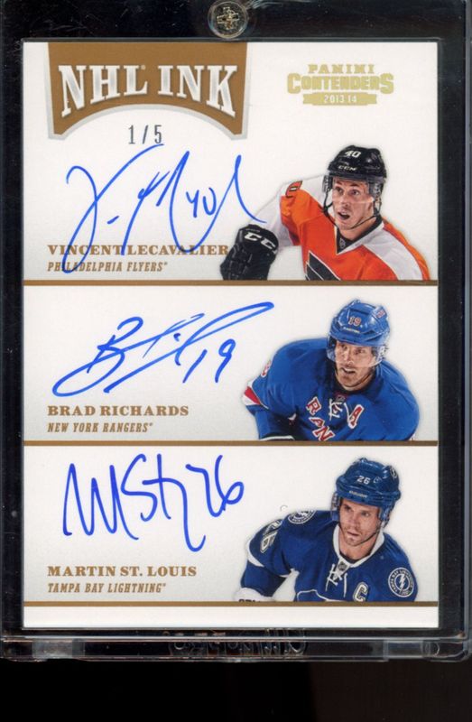 Brad Richards / Martin St Louis / Vincent Lecavalier 2013 Contenders #IT-RSL NHL Ink Triples - Gold /5 RAW
